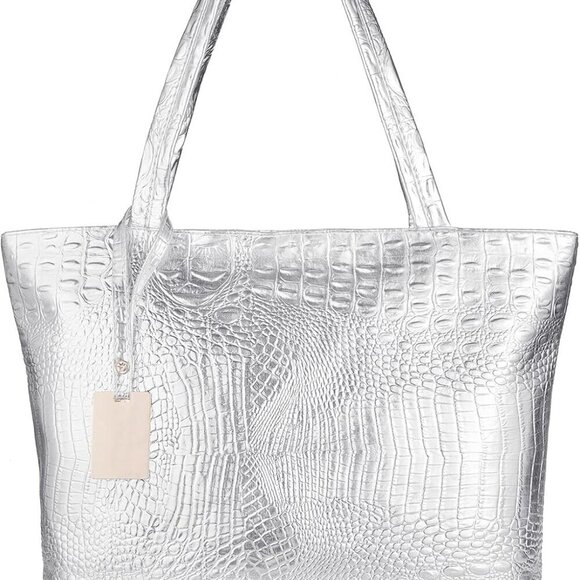 Handbags - Women’s Crocodile Leather Tote Bag Large Shoulder Satchel Organizer